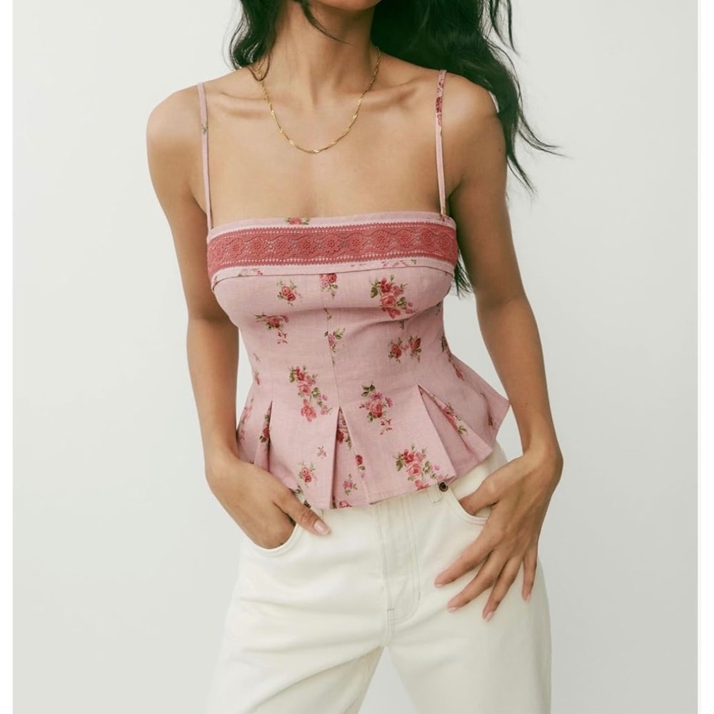 Commense Floral Peplum Cami Top Lace‎ Trim  Style Blouse Tank Top size  XL /12